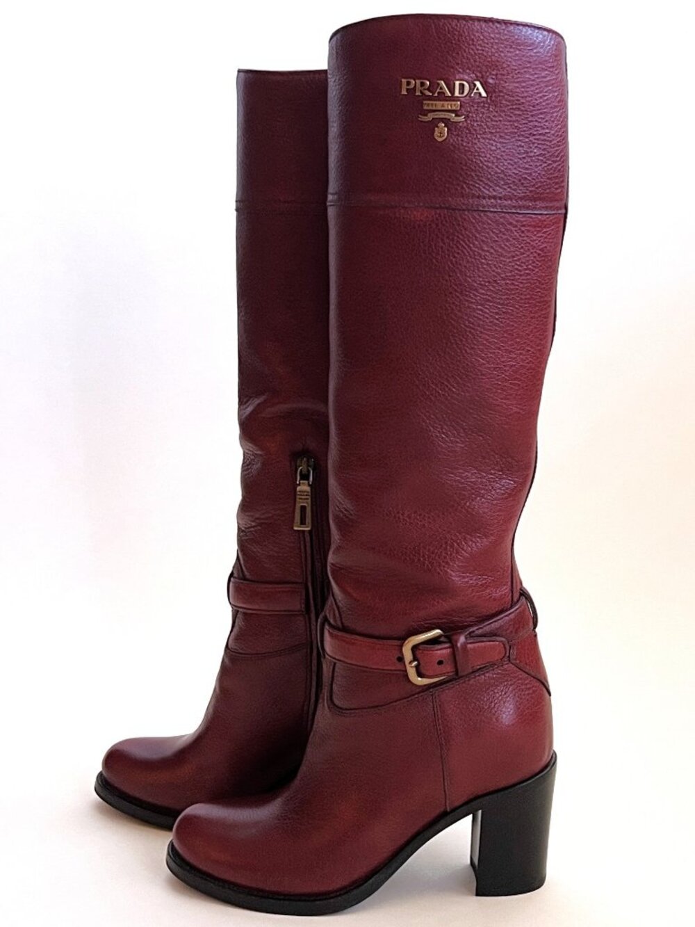 PRADA Women's Red Cervo Antic Knee-High Riding Boots, size EU 37 New without Box - Picture 3 of 13